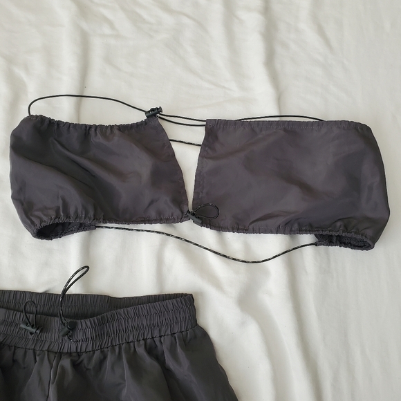 PrettyLittleThing Women Gray Shell Bralet Sweatpants Set Size 8 Babydoll Utility - Picture 5 of 13